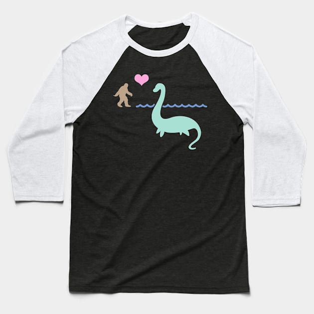 Bigfoot And The Loch Ness Monster Baseball T-Shirt by Wizardmode